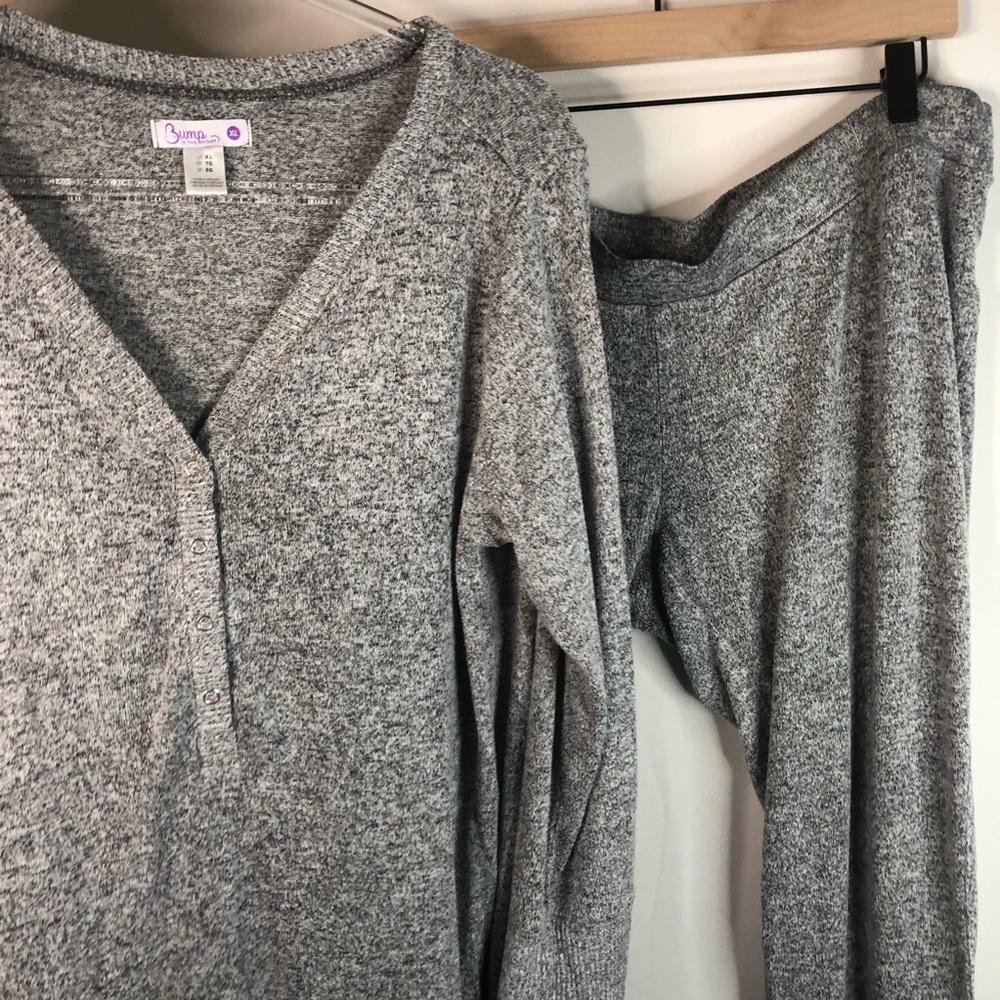 Bump in the Night Grey Maternity PJ Set Nursing Pregnancy Long Sleeve Pant XL